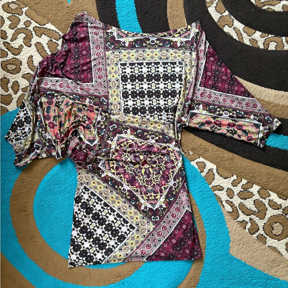 Lady Lol Paris Multicolor Asymmetrical Slouchy Patterned Top Dress